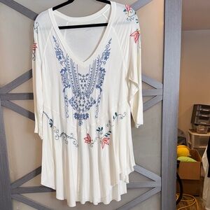 Soft Surroundings Floral Embroidered V-Neck Tunic